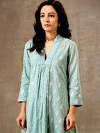 5 Kali Silk Chanderi Kurta Set in Aqua Blue