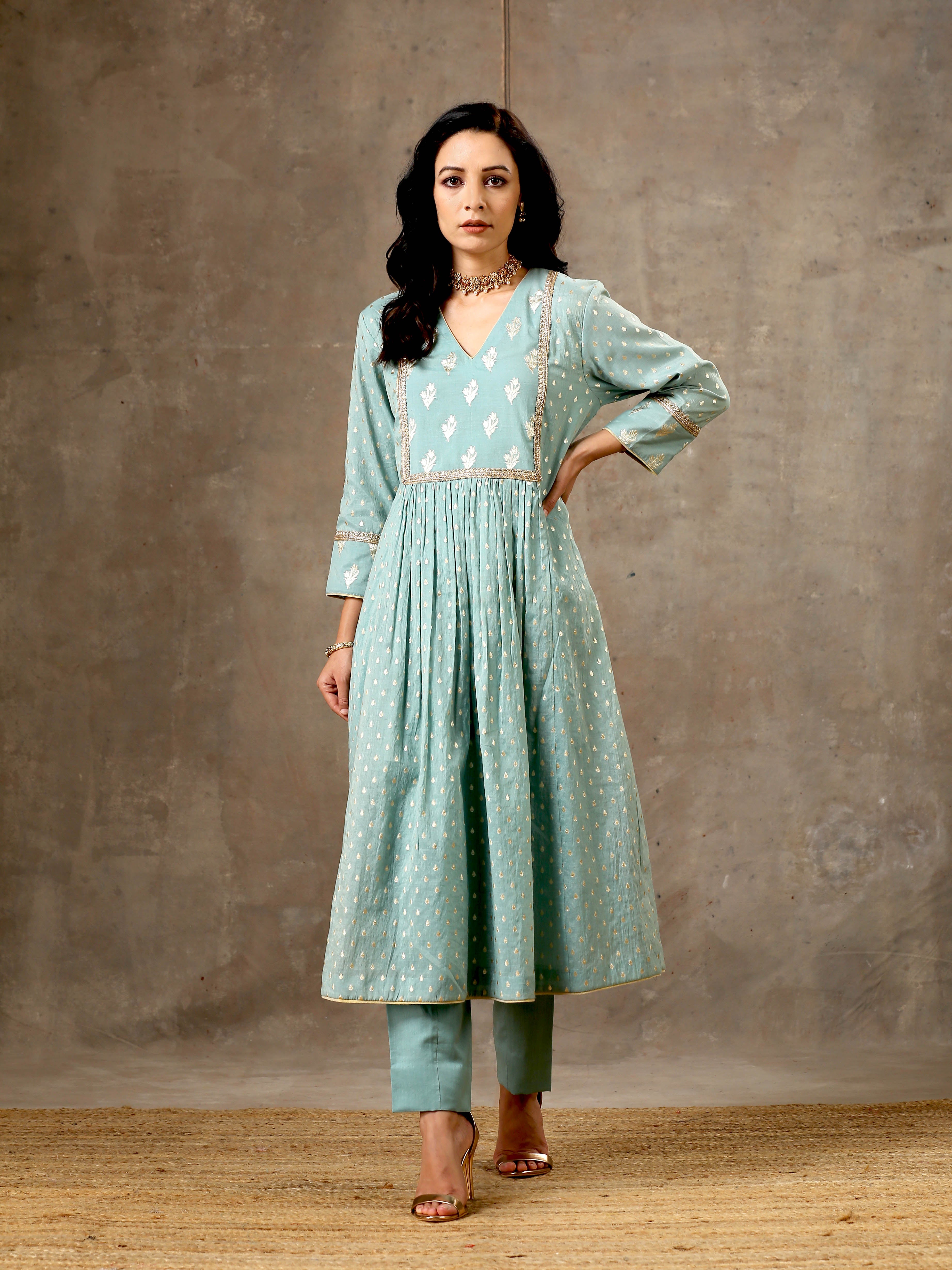 Chanderi Silk Yoke Kurta in Tiamo Blue