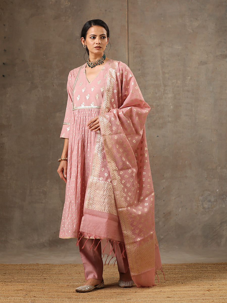 Chanderi Silk Yoke Kurta in Onion Pink Color