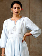 Woven Cotton Ensemble of 3 with Kota Dupatta - Ice Blue