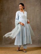 Woven Cotton Ensemble of 3 with Kota Dupatta - Ice Blue