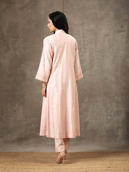 Woven Cotton Ensemble of 3 with Kota Dupatta - Powder Pink