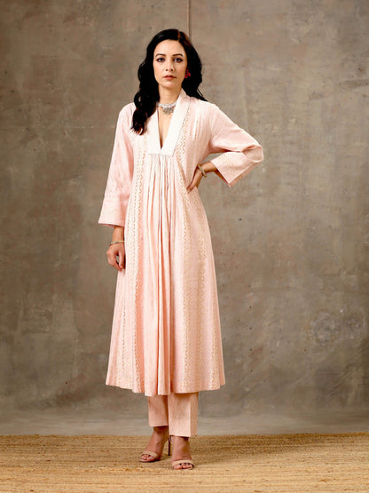 Pink Cotton Kali Kurta Set by Bbaawri