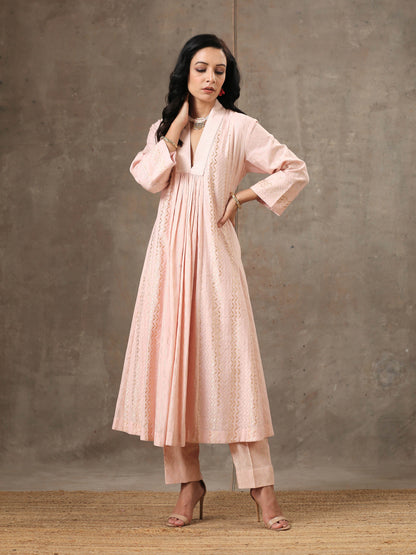 Woven Cotton Ensemble of 3 with Kota Dupatta - Powder Pink