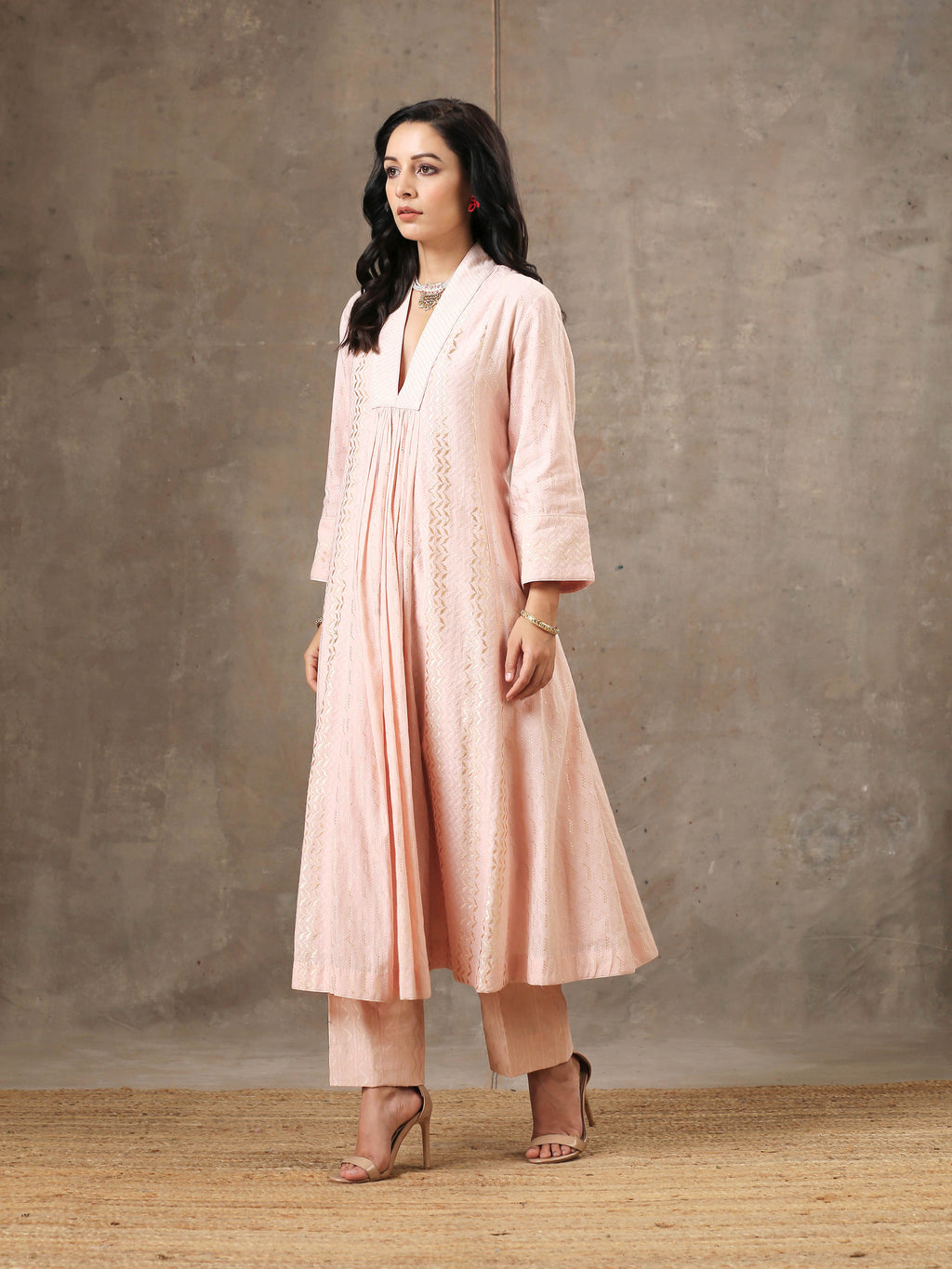 Woven Cotton Ensemble Powder Pink Color- Set of 2