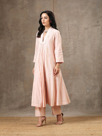 Woven Cotton Ensemble of 3 with Kota Dupatta - Powder Pink