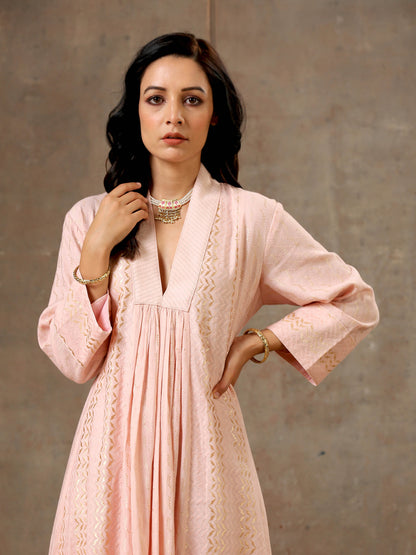 Woven Cotton Ensemble of 3 with Kota Dupatta - Powder Pink