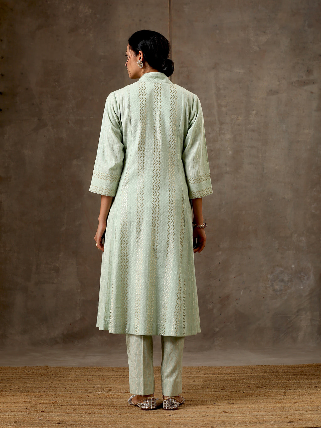 Woven Cotton Ensemble of 3 with Kota Dupatta - Pastel Green