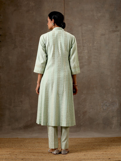 Woven Cotton Ensemble of 3 with Kota Dupatta - Pastel Green