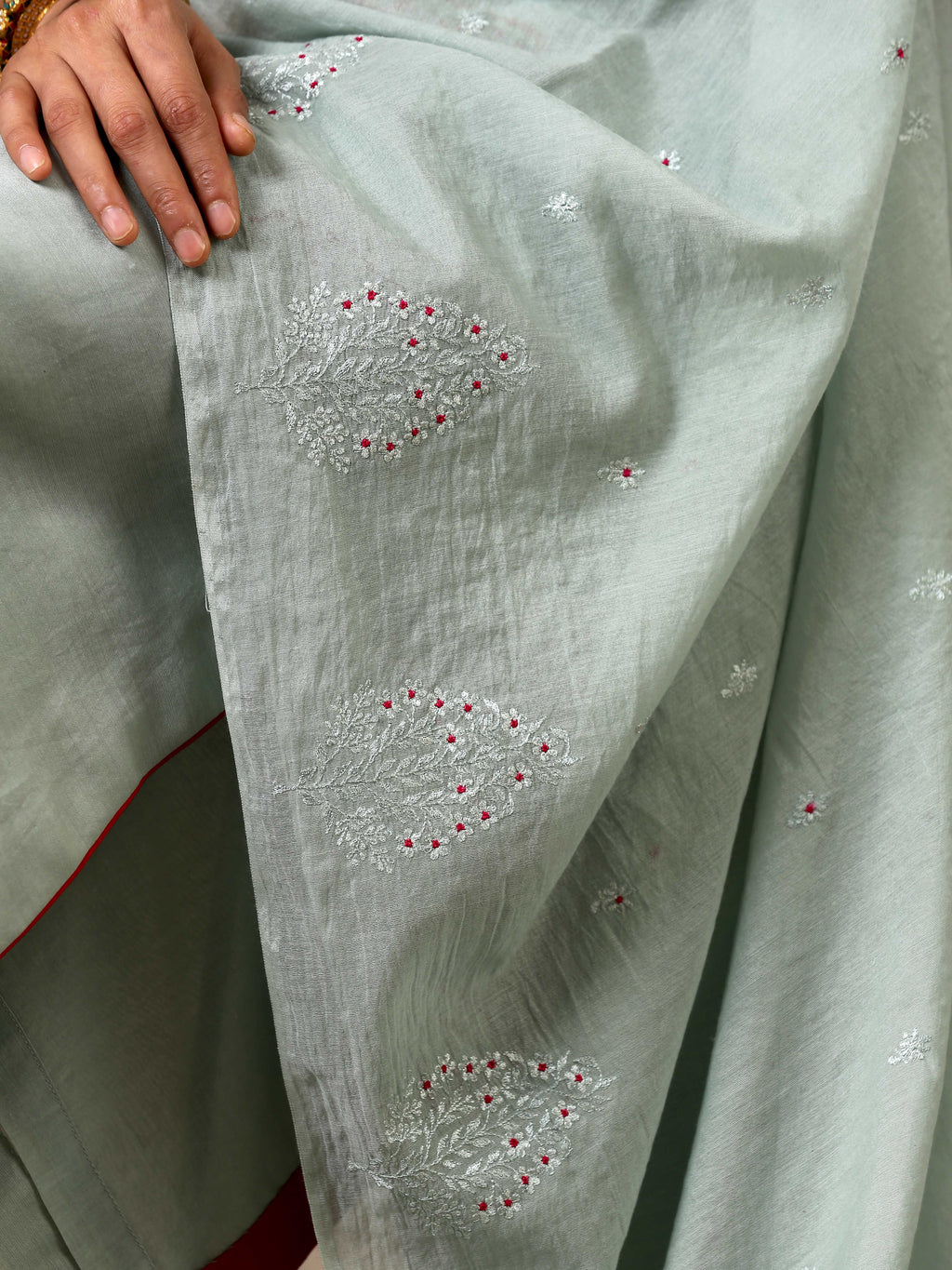 Malhaar Chanderi Silk  Ensemble (Set of 3)- Sage Green