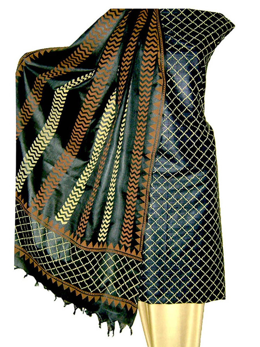 Black Hand Block Printed Tussar Silk Ensemble BBETU04