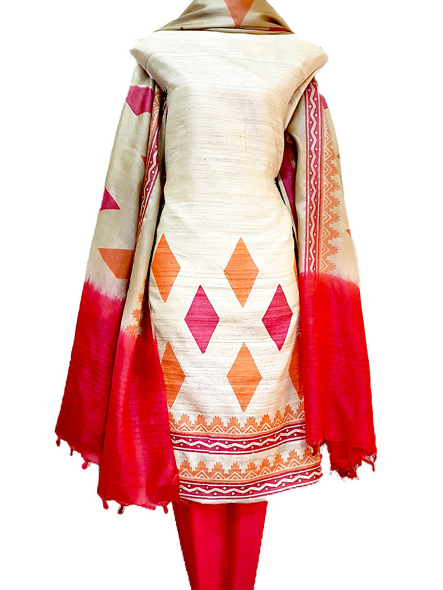 Hand Block Printed Tussar Silk Ensemble BBETU17