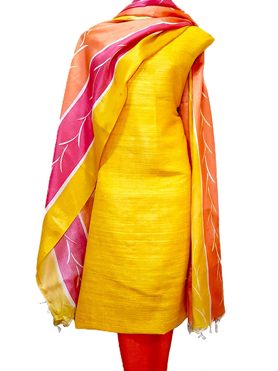Yellow Hand Block Printed Tussar Silk Ensemble BBETU89