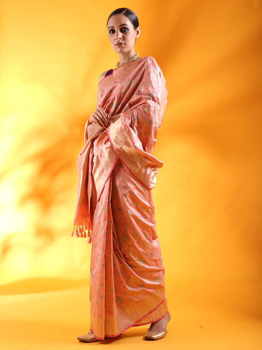 Nude Pink Pure Kataan Silk Saree with Meenakari Jaal