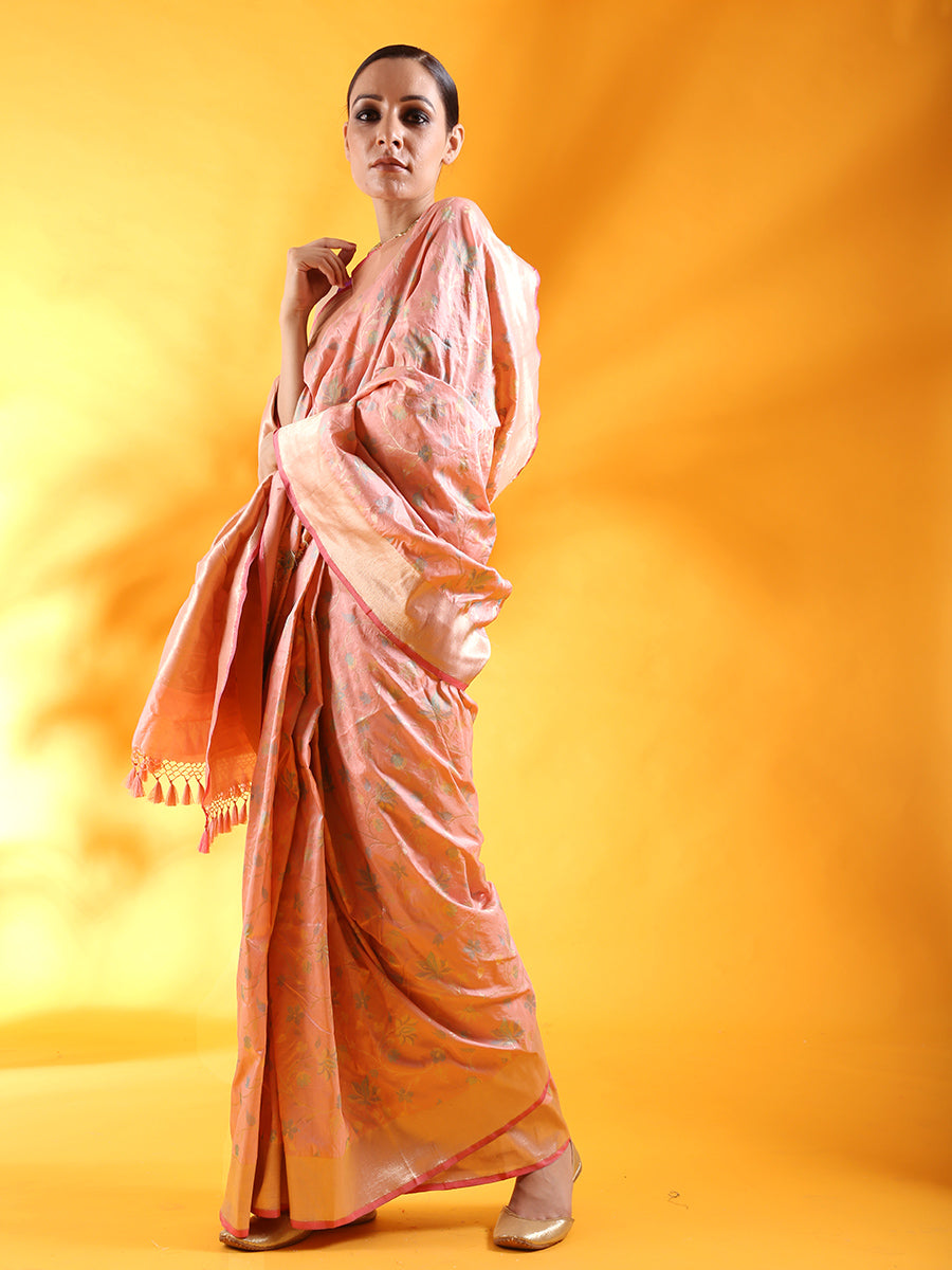 Nude Pink Pure Kataan Silk Saree with Meenakari Jaal