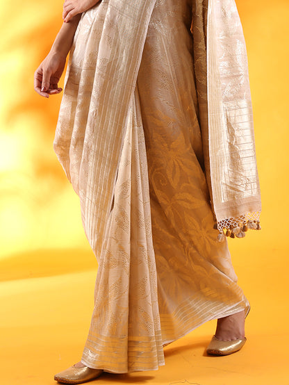 Beige Tussar Georgette Silk Saree