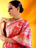 Handwoven Fuchsia Pink Meenakari Jaal Kataan Silk saree
