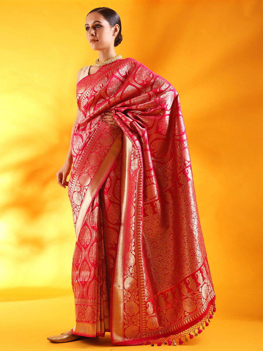 Handwoven Kadhua Jangla Banarasi Silk Saree in Red