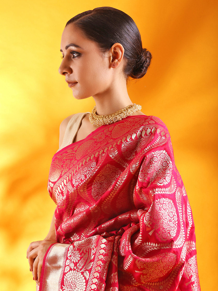 Handwoven Kadhua Jangla Banarasi Silk Saree in Red