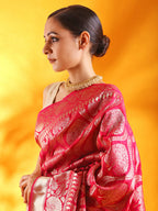Handwoven Kadhua Jangla Banarasi Silk Saree in Red