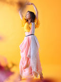Pink Linen Saree with Silver Zari Border