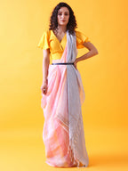 Pink Linen Saree with Silver Zari Border