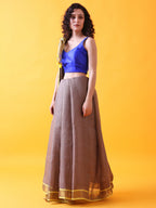 Brown Linen Saree with Zari and Contrast Border
