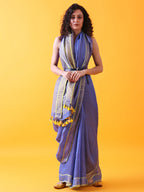 Teal Blue Linen Saree with Zari Border 4