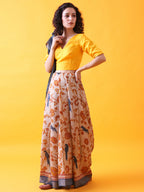 Hand Block Printed Tussar Silk Saree with Bird and Floral Theme