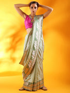 Misty Green Kataan Silk Banarasi Saree with Kadhua Border