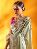 Misty Green Kataan Silk Banarasi Saree with Kadhua Border