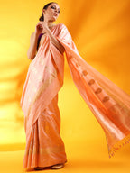 Pastel Pink Banarasi Silk Saree with Floral Motifs