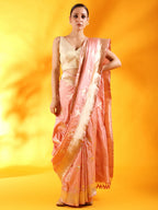 Pink Kataan Silk Saree with Crane Bird Motifs