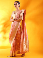 Pink Kataan Silk Saree with Crane Bird Motifs