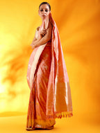 Pink Kataan Silk Saree with Crane Bird Motifs