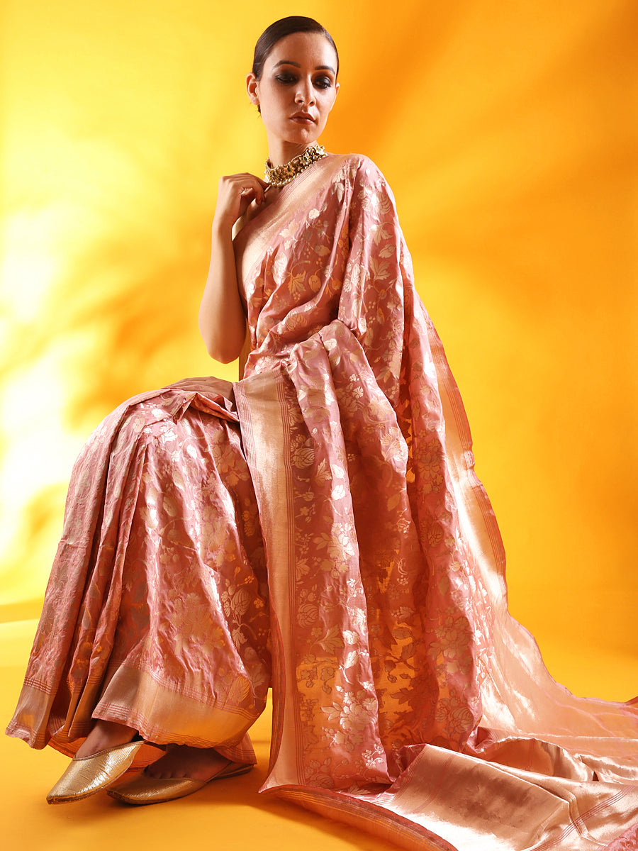 Light Pink Pure Katan Silk Banarasi Handloom Saree