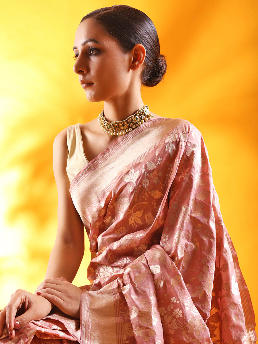 Light Pink Pure Katan Silk Banarasi Handloom Saree