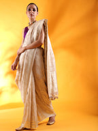 Beige Tussar Georgette Silk Saree