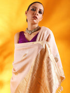 Pale Pink Silk Saree with Floral Motifs and Border