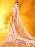 Pale Pink Silk Saree with Floral Motifs and Border