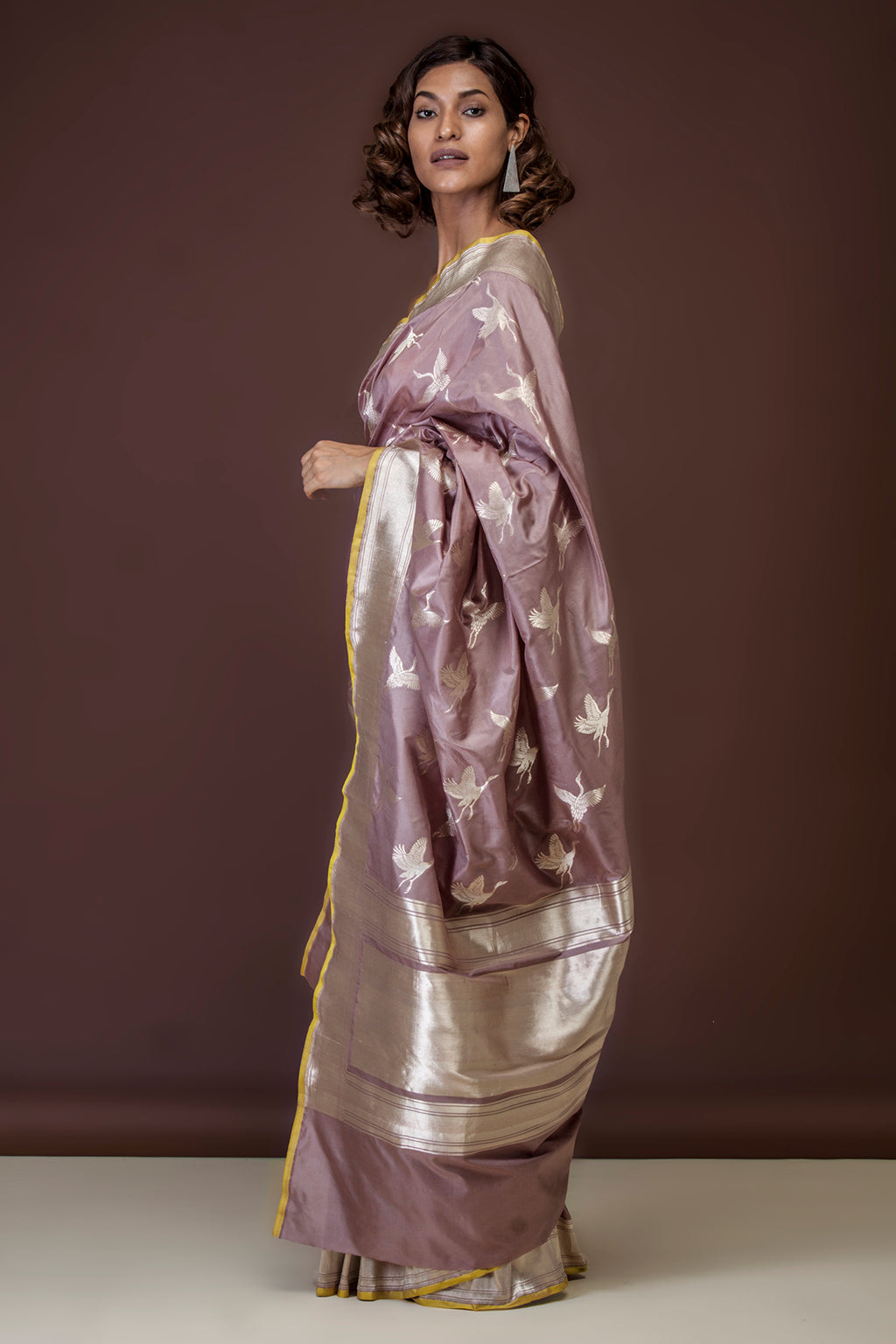 Pure Banarasi Kataan Silk Saree with Crane Bird Motifs.