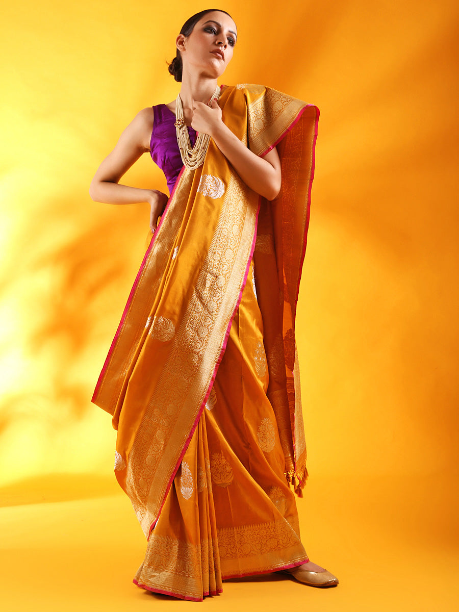 Mustard Yellow Kadhua Weave Banarasi Silk Saree with Sona Rupa Zari