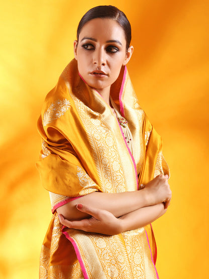 Mustard Yellow Kadhua Weave Banarasi Silk Saree with Sona Rupa Zari