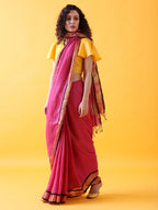 Magenta Pink Linen Saree with Zari Border