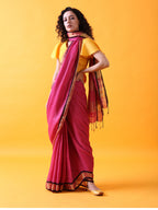 Magenta Pink Linen Saree with Zari Border