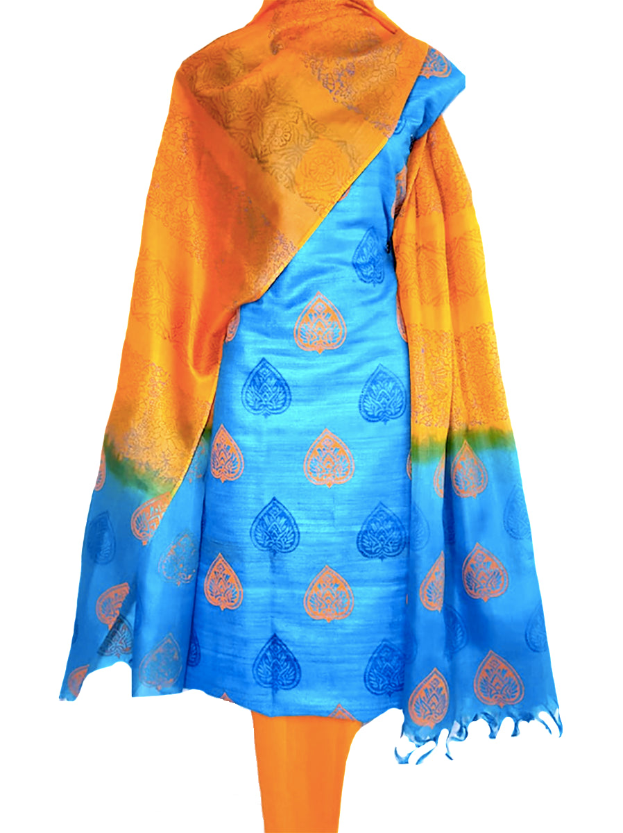 Printed Tussar Silk Suit  in Blue BBETU0113