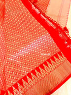 Ivory White Banarasi Silk Saree with Red Golden Border
