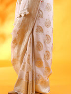 White Khaddi Georgette Saree with Kadhua Buttis